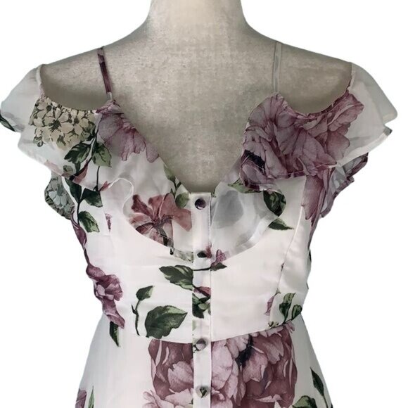 Trac Floral Off the Shoulder Maxi Dress S White Floral Zip Lined Adjustable - Picture 2 of 8